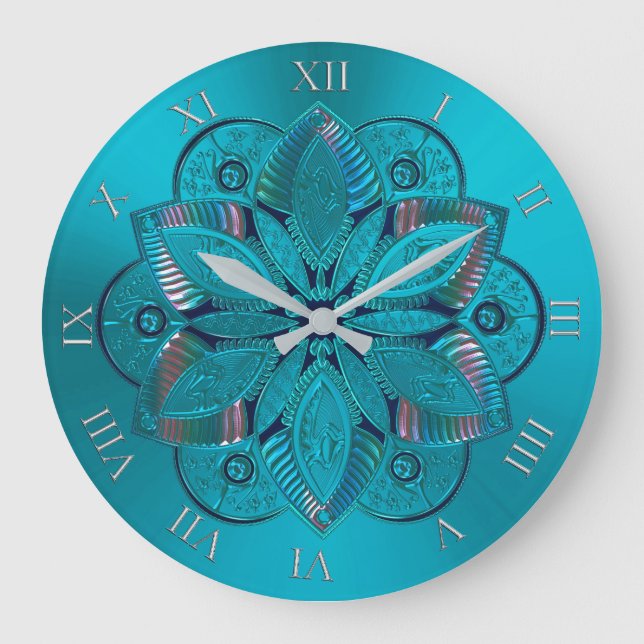 Elegant Turcos Metallic Mandala Clock Stor Klocka (Framsida)