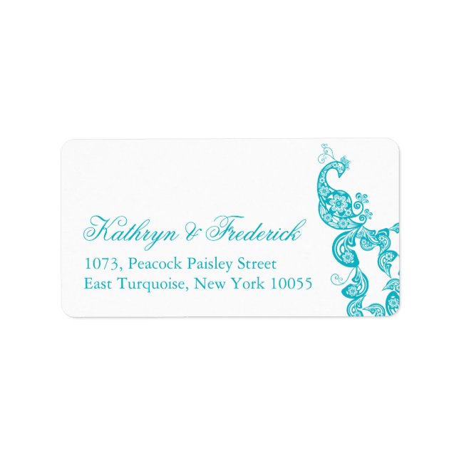 Elegant Turcos Paisley Peacock Bröllop Adress Adressetikett (Framsidan)