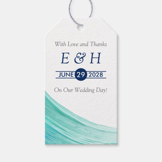 Elegant Turcos Tides Beach Wedding Presentetikett (Framsidan)