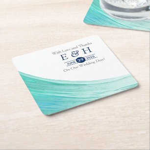 Elegant Turcos Tides Beach Wedding Underlägg Papper Kvadrat