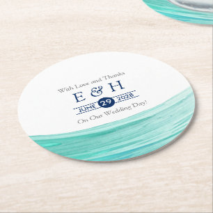 Elegant Turcos Tides Beach Wedding Underlägg Papper Rund