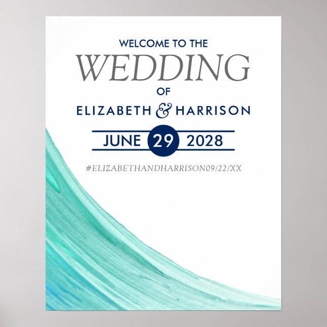 Elegant Turcos Tides Beach Wedding Välkommen Poster (Framsidan)