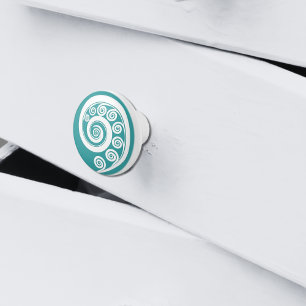 Elegant Turcos & White Koru Curls Swirls Knopp