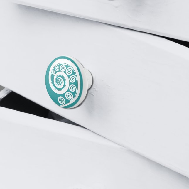 Elegant Turcos & White Koru Curls Swirls Knopp (Elegant Turquoise & White Koru Curls Swirls Ceramic Knob
)