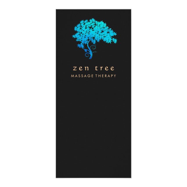 Elegant Turcos Zen Träd Logotyp Black Reklamkort (Framsidan)