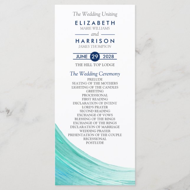 Elegant Turcouise Tides Beach Wedding Program (Framsida)