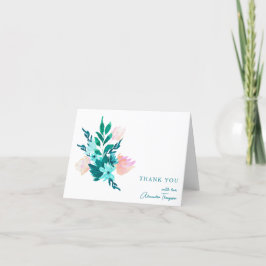 Elegant turkos akvarell blomstergudstjänst för bru tack kort