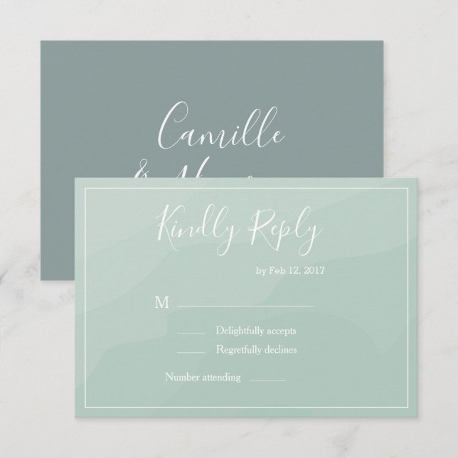 Elegant turkos akvarell bröllops-rsvp inbjudningar (Fram/baksida)