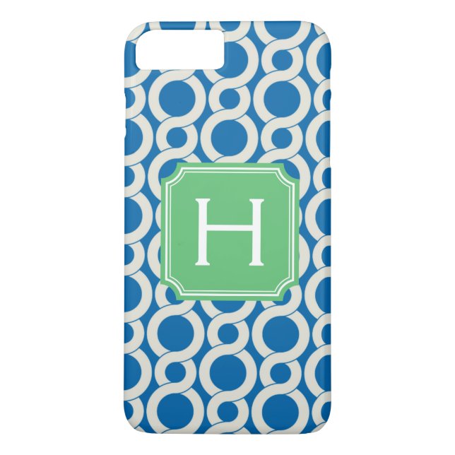 Elegant turkos blå sammanflätad mönster monogram Case-Mate iPhone skal (Baksida)