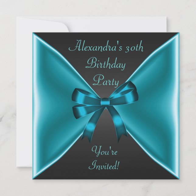 Elegant turkos blå slinga svart evenemang fest inbjudningar (Framsida)
