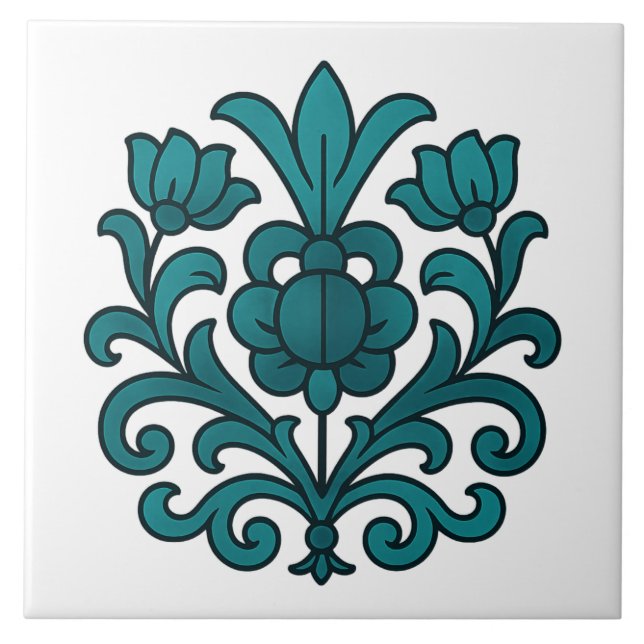 Elegant turkos blommande mandala glasmålning  kakelplatta (Framsidan)