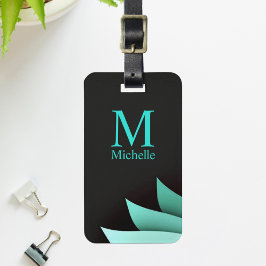 Elegant Turkos Blommig Personlig Monogram Bagagebricka