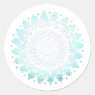 Elegant Turkos Blommigt Lotus White Marble Runt Klistermärke