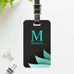 Elegant Turkos Blommigt Personlig Monogram Bagagebricka<br><div class="desc">Anpassa den här vackra produkten med ditt namn och monogram.</div>