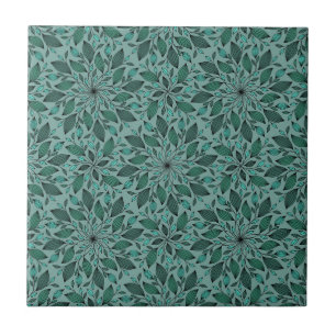 Elegant turkos blomster Mönster med blad mandala Kakelplatta