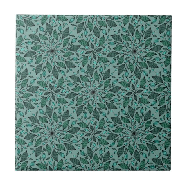 Elegant turkos blomster Mönster med blad mandala  Kakelplatta (Framsidan)