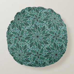 Elegant turkos blomster Mönster med blad mandala Rund Kudde