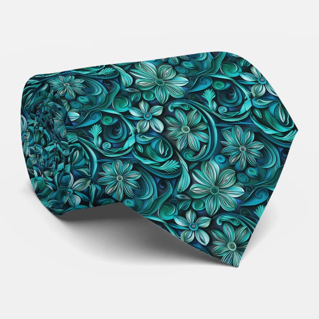 Elegant turkos blomsterplattforms mönster  slips (Rullad)