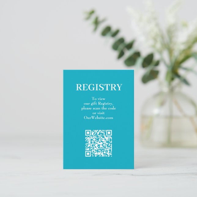 Elegant Turkos Bröllopspresentregistrering QR-kod Tilläggskort (Stående Fram)