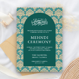 Elegant turkos Damask-båge Islamisk Mehndi-ceremon Tilläggskort