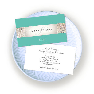 Elegant Turkos FAUX Silver Sequin Monogram 2 Visitkort