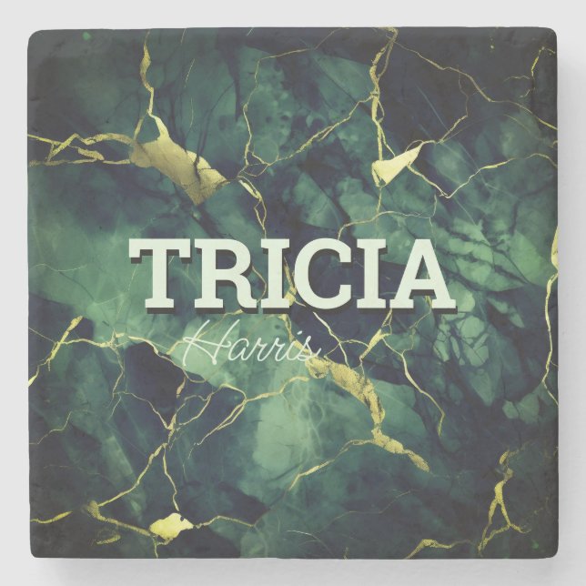 Elegant turkos grönt marble faux guld glitter stenunderlägg (Framsidan)