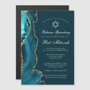 Elegant turkos Guld Agat Bat Mitzvah-fest Magnetisk Inbjudningskort