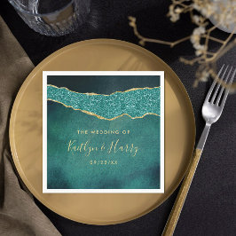 Elegant Turkos & Guld Agate Bröllop Pappersservett