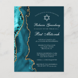 Elegant turkos Guld Bat Mitzvah-fest Invitation Vykort