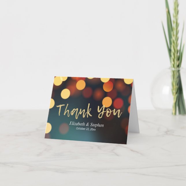 Elegant turkos guld Bokeh-ljus Bröllop tack Kort (Framsida)