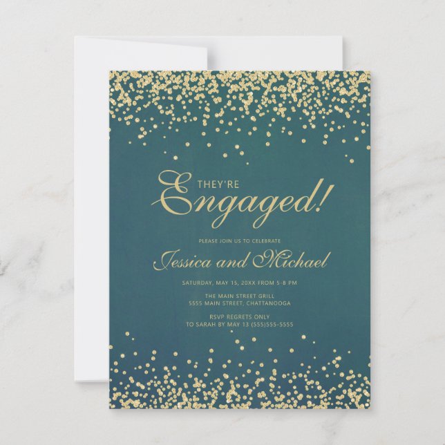Elegant turkos Guld Glitter Bröllop Förlovningsfes Inbjudningar (Framsida)