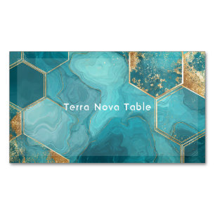 Elegant turkos guld hexagon geometrisk flytande ma magnetiska visitkort