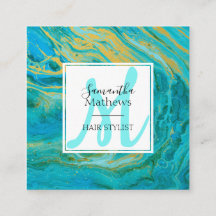 Elegant Turkos & Guld Marble Agate Hair Stylist