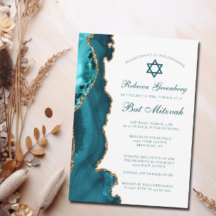 Elegant turkos guldagate Bar Mitzvah-fest Inbjudningar