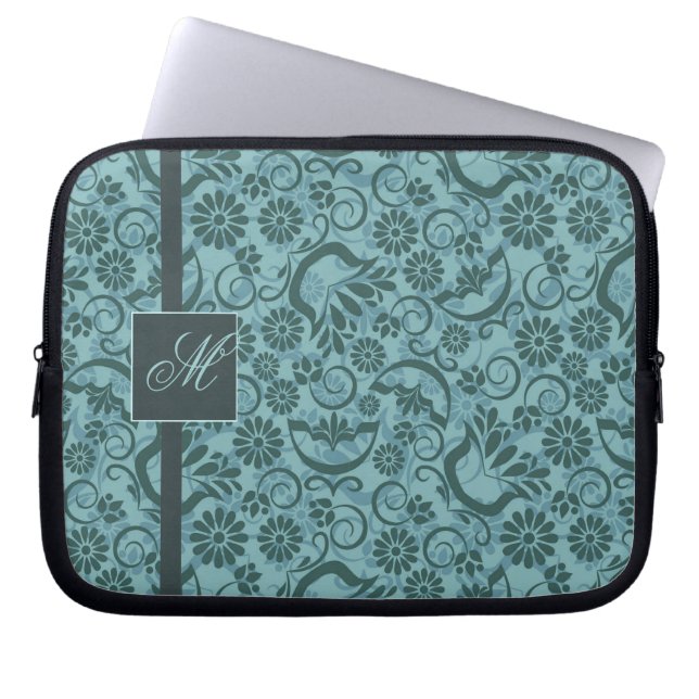 Elegant turkos Laptop sleeve med Monogram (Framsidan)