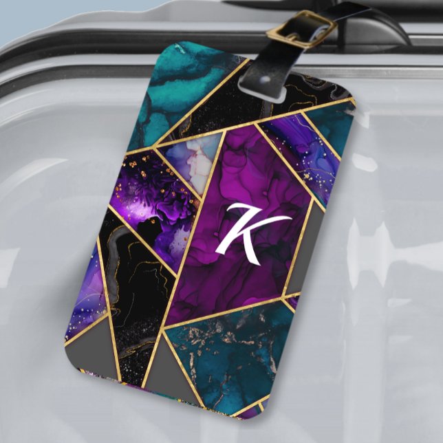 Elegant turkos lila glitter girly bagagebricka (Skapare uppladdad)