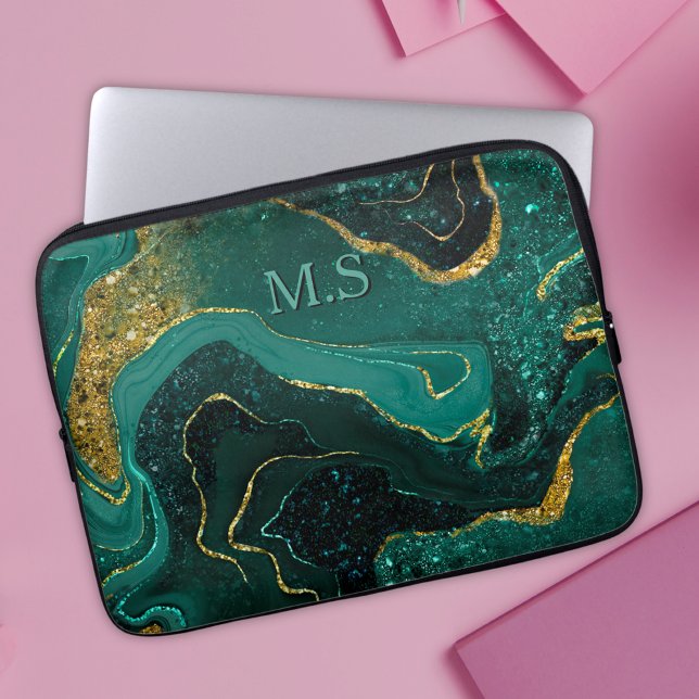 Elegant turkos marble art faux guld glitter laptop fodral (Skapare uppladdad)