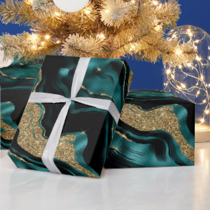 Elegant turkos och guld glitter agat födelsedag presentpapper