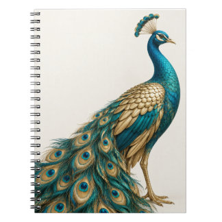 Elegant Turkos Och Guld Påfågel Konst Poster Anteckningsbok