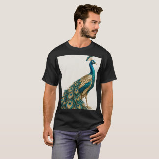 Elegant Turkos och Guld Påfågel Konst Poster T Shirt