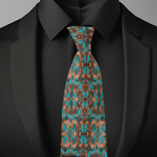 Elegant Turkos och koppar Mönster Slips