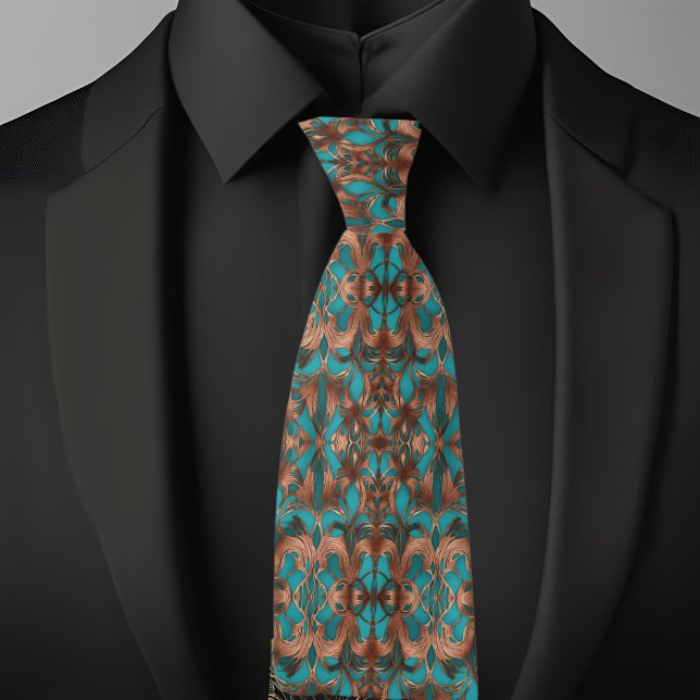 Elegant Turkos och koppar Mönster Slips (Skapare uppladdad)