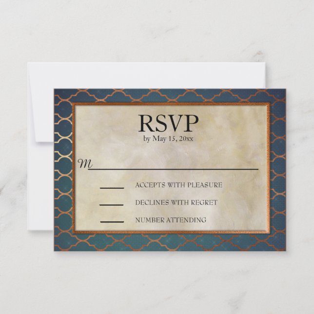 Elegant turkos och kopparbröllop RSVP OSA Kort (Framsida)
