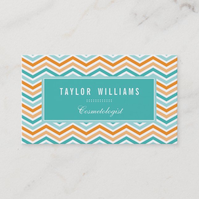 Elegant, Turkos och Orange Chevron Visitkort (Framsida)