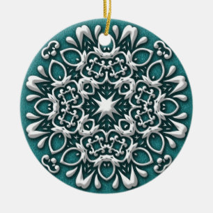 Elegant turkos och silver julgransprydnad keramik