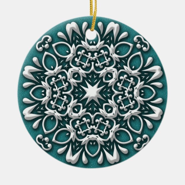 Elegant turkos och silver julgransprydnad keramik (Framsidan)