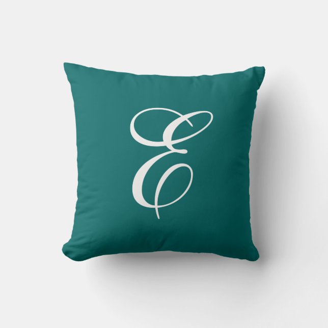 Elegant turkos och vit monogramkudde kudde (Framsida)