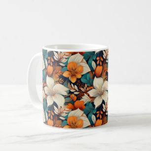 Elegant turkos orange blommönster blomster kaffemugg