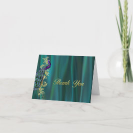 Elegant turkos satin och påfågel bröllop tack kort