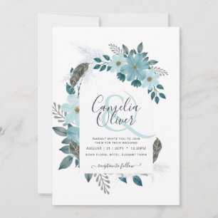 Elegant turkos sjöglas blå blomsterbåge bröllop inbjudningar